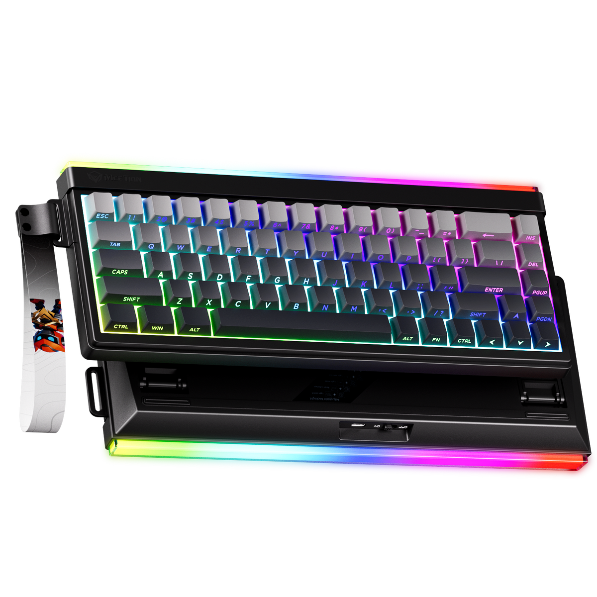 Meetion VibeKey B68 Tri-Mode Gaming Keyboard | 68 Keys · Membrane | USB + 2.4GHz + Bluetooth | RGB Backlight · ABS Double-Shot Keycaps | 4000mAh · 22h Battery | White