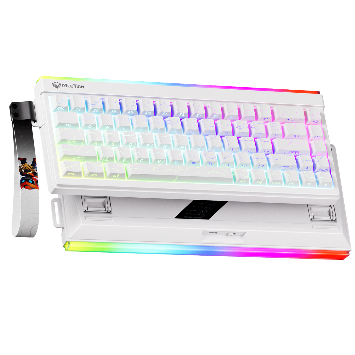 Meetion VibeKey B68 Tri-Mode Gaming Keyboard | 68 Keys · Membrane | USB + 2.4GHz + Bluetooth | RGB Backlight · ABS Double-Shot Keycaps | 4000mAh · 22h Battery | White