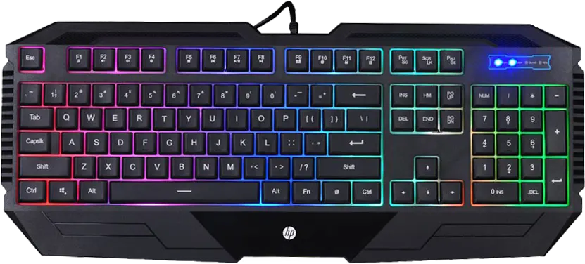 HP K110 Wired Gaming Keyboard | 104 Keys · Full-Size Membrane | 4-Colour LED Backlight · 26-Key Anti-Ghosting | 10 Million Keystrokes · Built-in Palm Rest | Black