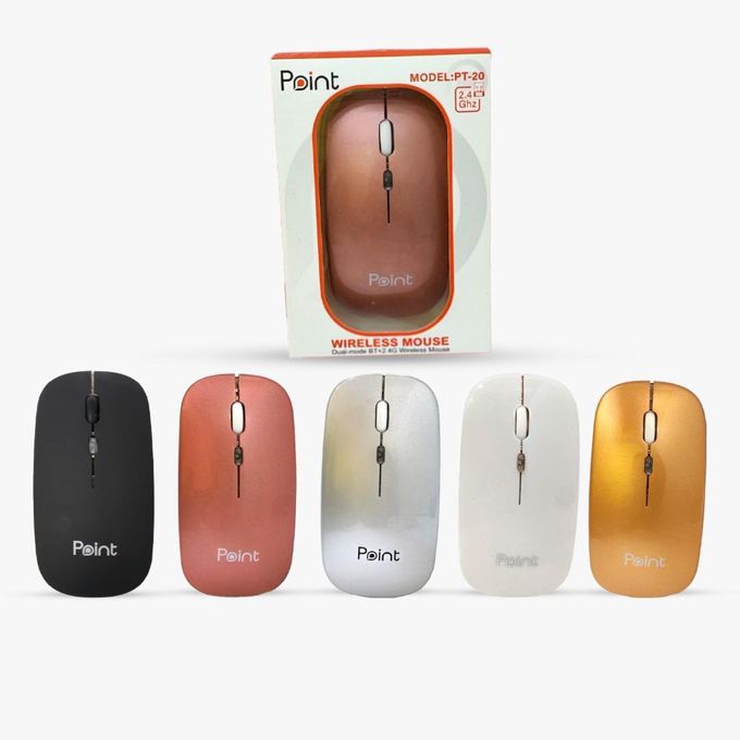 Point PT-20 Wireless Mouse | Rechargeable | Bluetooth 5.2 · 2.4GHz USB Receiver | LED Lighting
