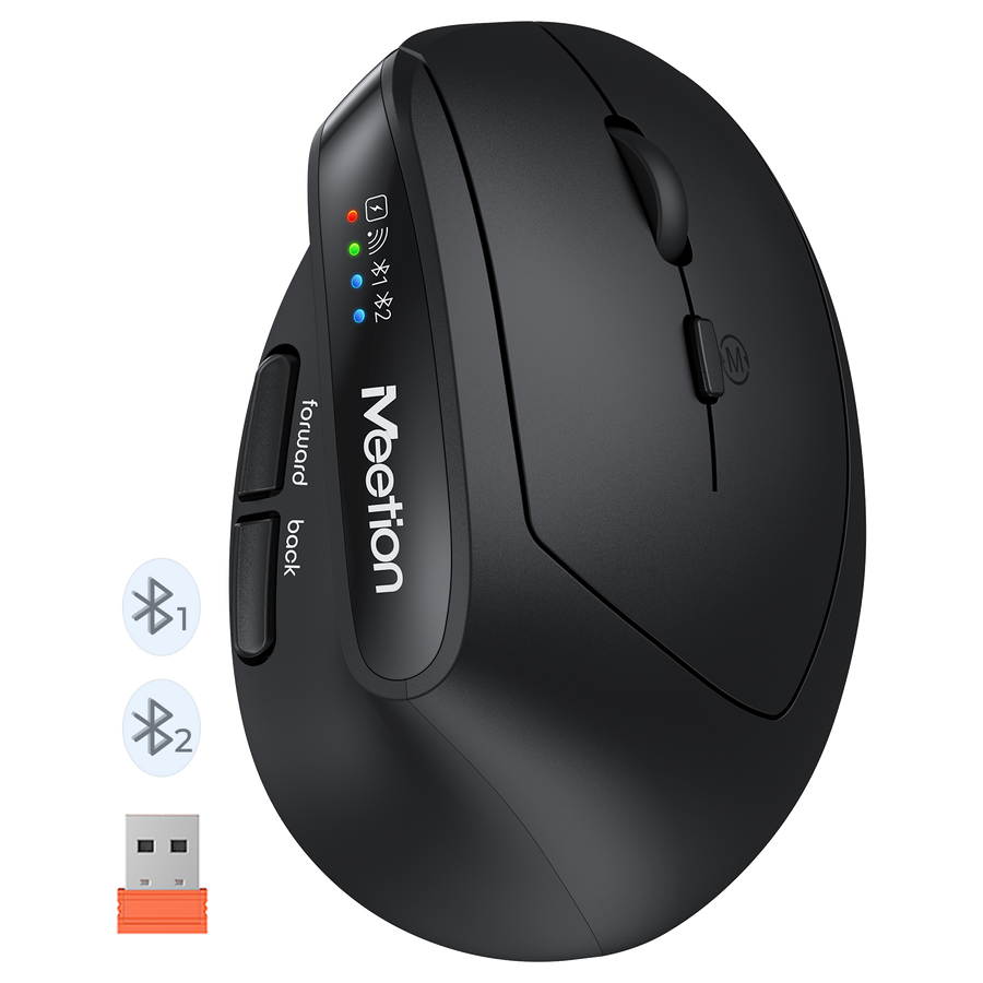 Meetion BTM008 Vertical Ergonomic Wireless Mouse | 2.4GHz + Dual Bluetooth 5.2 | 800·1200·1600·2400 DPI | 6 Buttons | 95