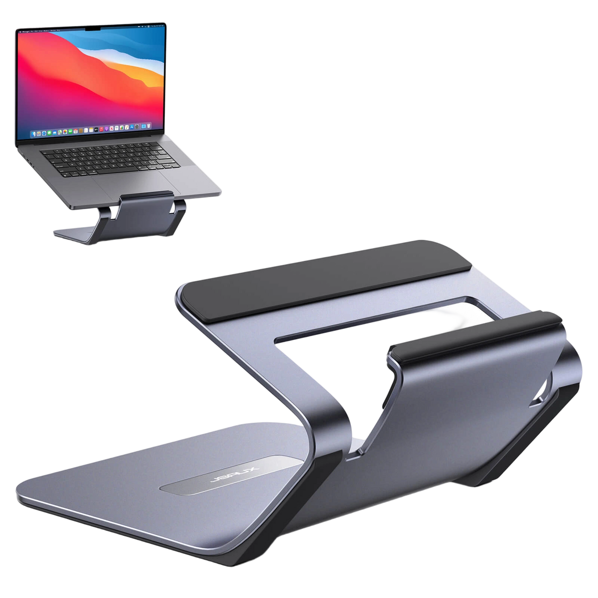 JSAUX SL0206 Curve 2-in-1 Aluminium Laptop & Tablet Stand | Fits 4in-15.6in Devices | 6-Inch Ergonomic Elevation | Aluminium Alloy + Silicone | Open-Frame Heat Dissipation | Anti-Slip | 110g | Grey