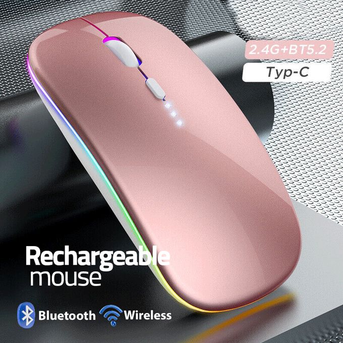 Point PT-20 Wireless Mouse | Rechargeable | Bluetooth 5.2 · 2.4GHz USB Receiver | LED Lighting