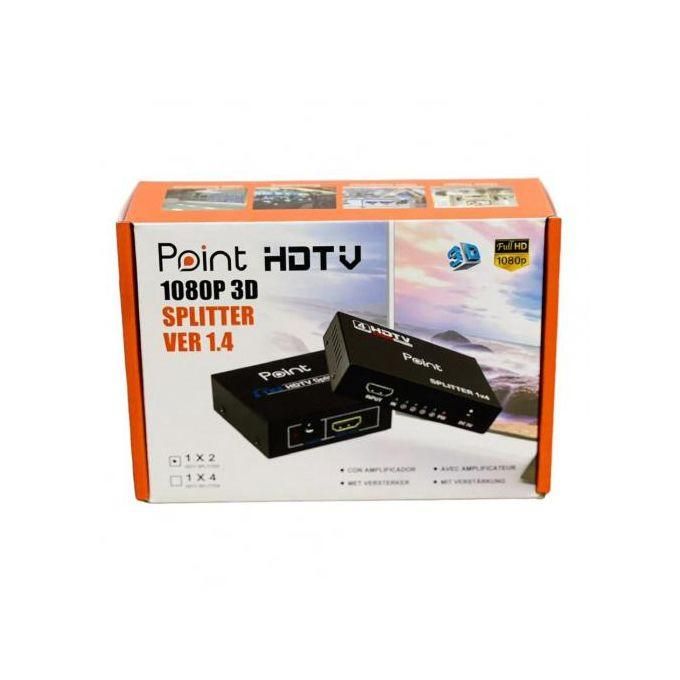 Point HDMI Splitter 1x2 Metal | 1 Input · 2 Outputs | Metal Housing | 5 V DC Powered | LED Status Indicators | Black