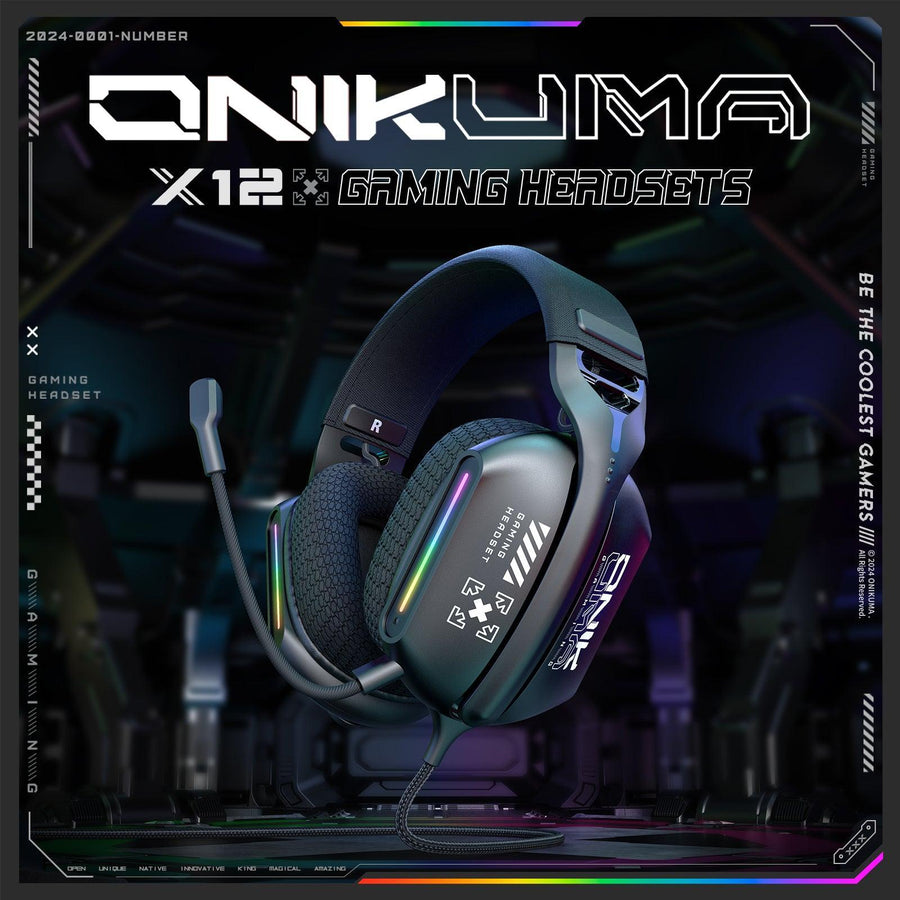 ONIKUMA X12 RGB Gaming Headset | 40mm Drivers | 32Ω · 105±3dB · 20Hz-20kHz | 3.5mm + USB · 2.2m | 360° Omnidirectional N