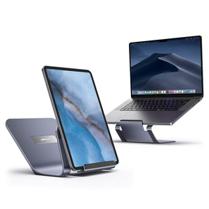 JSAUX SL0206 Curve 2-in-1 Aluminium Laptop & Tablet Stand | Fits 4in-15.6in Devices | 6-Inch Ergonomic Elevation | Aluminium Alloy + Silicone | Open-Frame Heat Dissipation | Anti-Slip | 110g | Grey