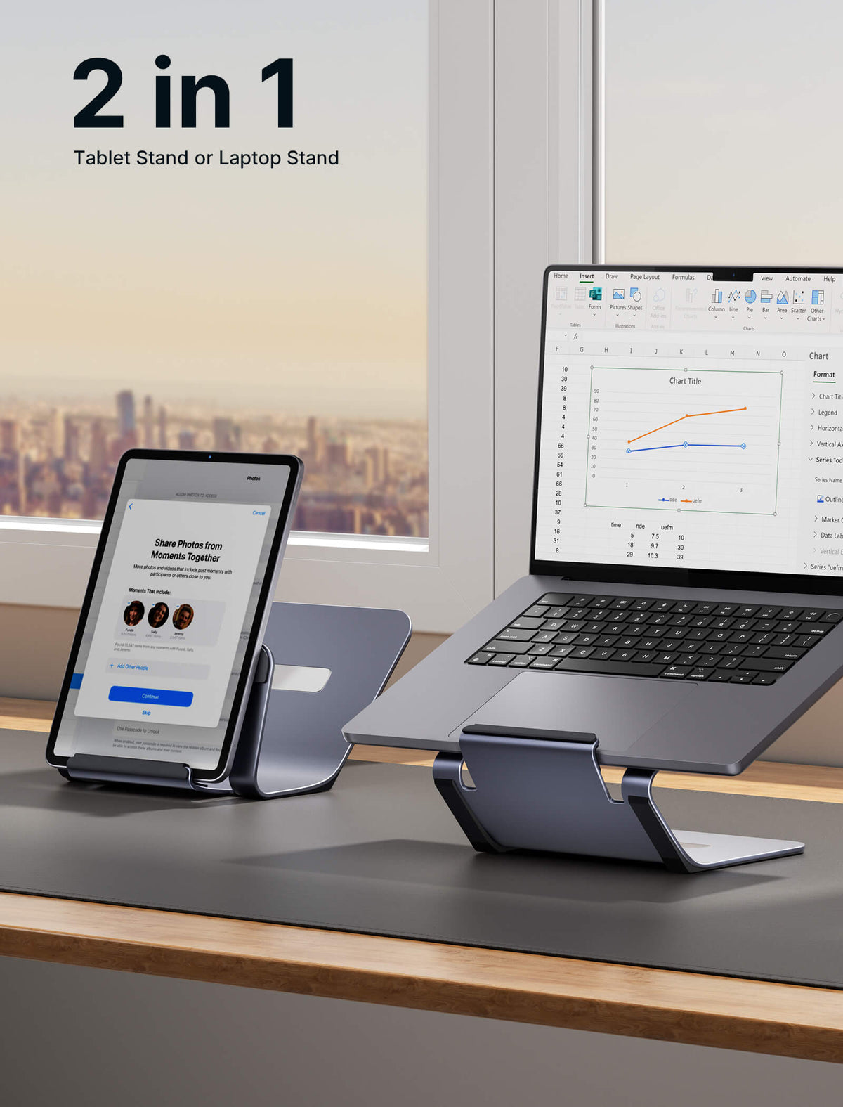 JSAUX SL0206 Curve 2-in-1 Aluminium Laptop & Tablet Stand | Fits 4in-15.6in Devices | 6-Inch Ergonomic Elevation | Aluminium Alloy + Silicone | Open-Frame Heat Dissipation | Anti-Slip | 110g | Grey