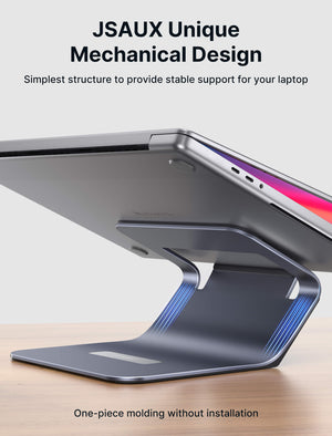 JSAUX SL0206 Curve 2-in-1 Aluminium Laptop & Tablet Stand | Fits 4in-15.6in Devices | 6-Inch Ergonomic Elevation | Aluminium Alloy + Silicone | Open-Frame Heat Dissipation | Anti-Slip | 110g | Grey