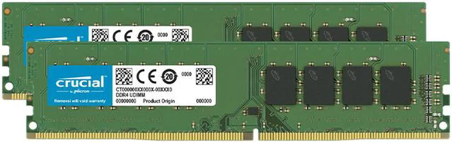 Crucial DDR4 64GB Kit (2x32GB) Green | 3200MHz CL22 | JEDEC Standard | 1.2V Low Voltage | Dual Rank 2Rx8 | 288-Pin UDIMM | Universal Compatibility | Auto-Downclock to 2933/2666MHz | Massive Capacity Workstation Memory