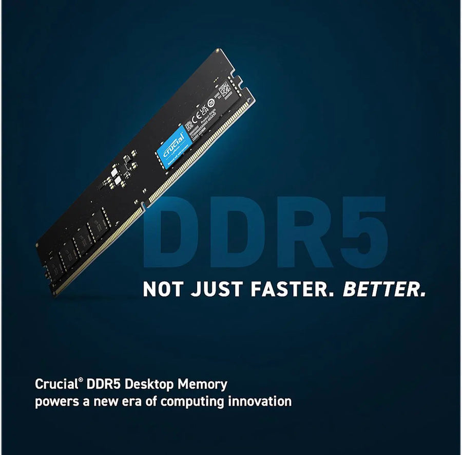 Crucial DDR5 32GB Single Stick (1x32GB) Green | 4800MT/s CL40-39-39 | JEDEC Native | 1.1V Low Voltage | Dual Rank 2Rx8 | 288-Pin UDIMM | On-Die ECC | Universal Compatibility | Intel 12th Gen + AMD Ryzen 7000 | Entry DDR5 Single Module