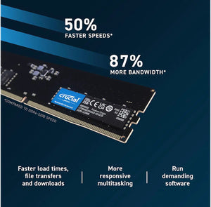 Crucial DDR5 32GB Single Stick (1x32GB) Green | 4800MT/s CL40-39-39 | JEDEC Native | 1.1V Low Voltage | Dual Rank 2Rx8 | 288-Pin UDIMM | On-Die ECC | Universal Compatibility | Intel 12th Gen + AMD Ryzen 7000 | Entry DDR5 Single Module