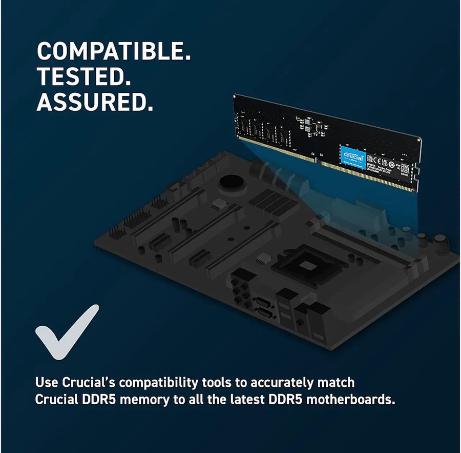 Crucial DDR5 32GB Single Stick (1x32GB) Green | 4800MT/s CL40-39-39 | JEDEC Native | 1.1V Low Voltage | Dual Rank 2Rx8 | 288-Pin UDIMM | On-Die ECC | Universal Compatibility | Intel 12th Gen + AMD Ryzen 7000 | Entry DDR5 Single Module