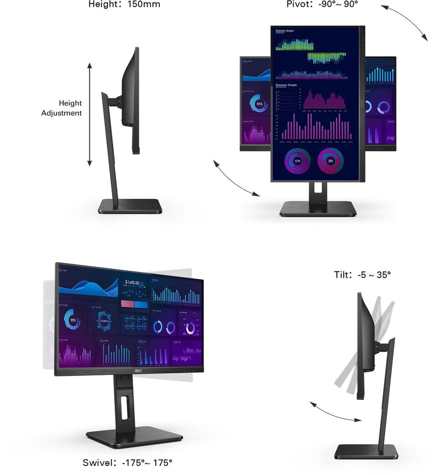 AOC 27P2Q | 27" FHD IPS Professional Business Monitor | 75Hz | 4-Port USB Hub | Full Ergonomic Stand