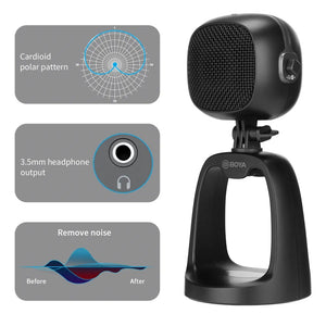 BOYA BY-CM6 USB Microphone | Cardioid Pickup | Plug and Play USB-A · USB-C | Gain · Volume · Mute Controls | Real-Time Monitoring | Adjustable Detachable Stand