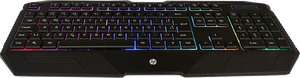 HP K110 Wired Gaming Keyboard | 104 Keys · Full-Size Membrane | 4-Colour LED Backlight · 26-Key Anti-Ghosting | 10 Million Keystrokes · Built-in Palm Rest | Black