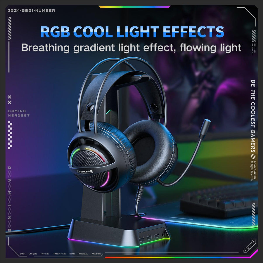Onikuma X88 RGB Gaming Headset | USB + 3.5 mm Wired | 50 mm Drivers · 20 Hz–20 kHz · 20 Ω · 116 dB | 360° Rotatable Nois
