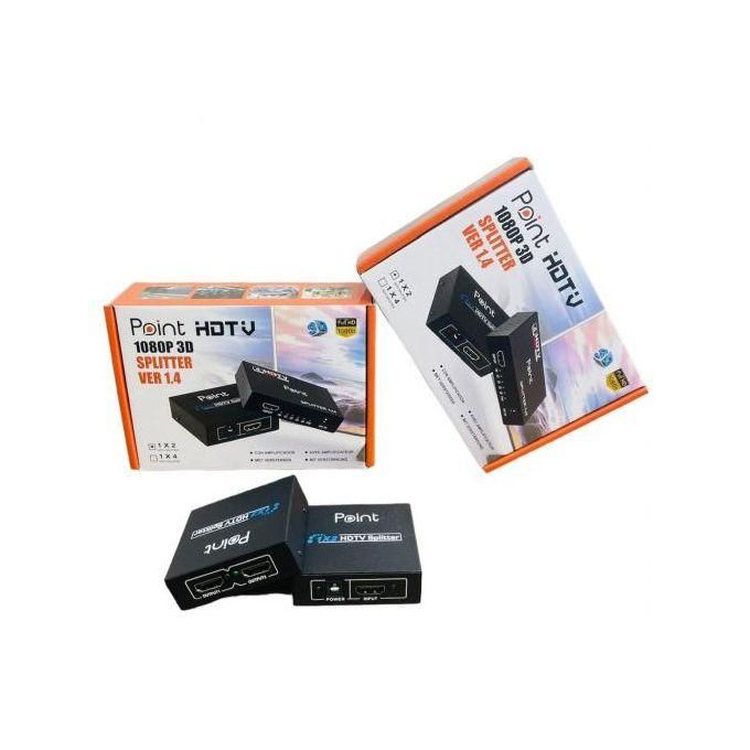 Point HDMI Splitter 1x2 Metal | 1 Input · 2 Outputs | Metal Housing | 5 V DC Powered | LED Status Indicators | Black