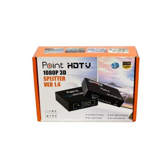 Point HDMI Splitter 1x4 Metal | 1 Input · 4 Outputs | 4K x 2K 30 Hz · 3D · HDCP | Metal Housing | Transmission Up To 15 