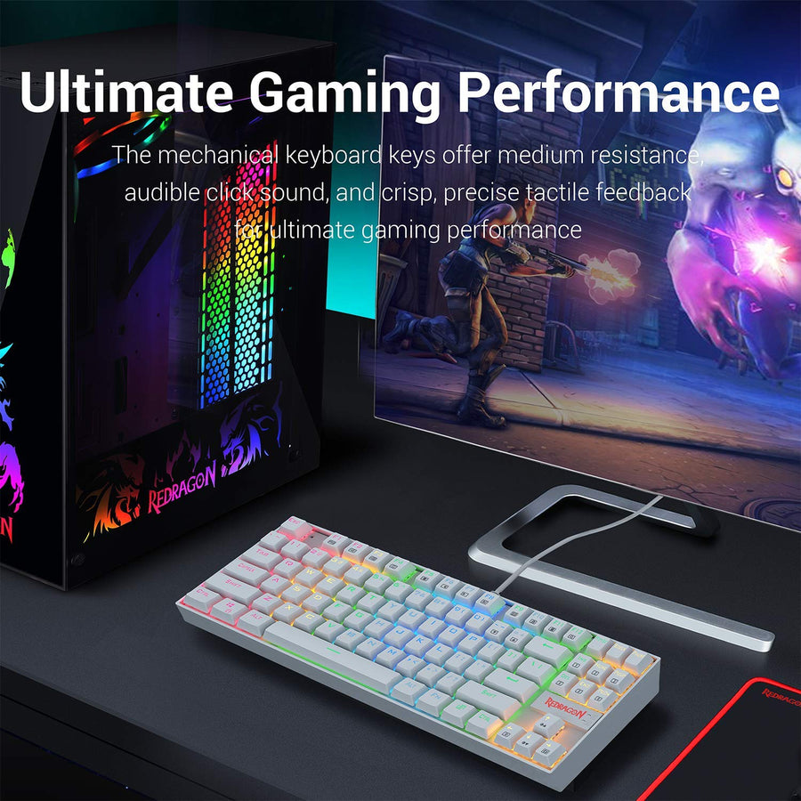 Redragon K552P Kumara Pro Mechanical Gaming Keyboard | 87 Keys · TKL | Hot-Swappable Red Switches | RGB · 18 Lighting Mo
