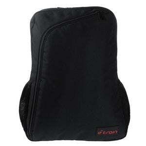 E-train BG02B Laptop Backpack | Fits laptops up to 15.6″ | Waterproof nylon · Padded laptop compartment with safety strap | 3 pockets · Padded adjustable straps | Black