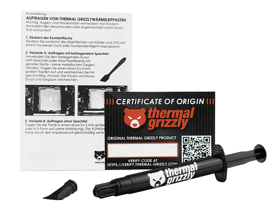 Thermal Grizzly Kryonaut TG-K-015-R Thermal Paste | 5.55 g · 1.5 ml | Viscosity 130-170 Pa·s · Density 3.7 g/cm³ | -250°