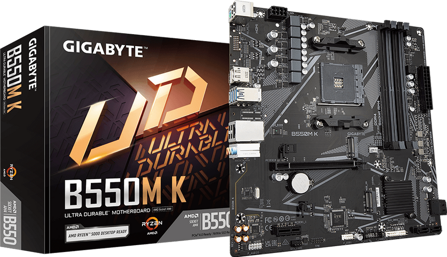 GIGABYTE B550M K (rev. 1.0) Motherboard | AMD B550 · Socket AM4 · Micro-ATX | DDR4 4733 MHz (OC) · 4 DIMM · 128GB | PCIe
