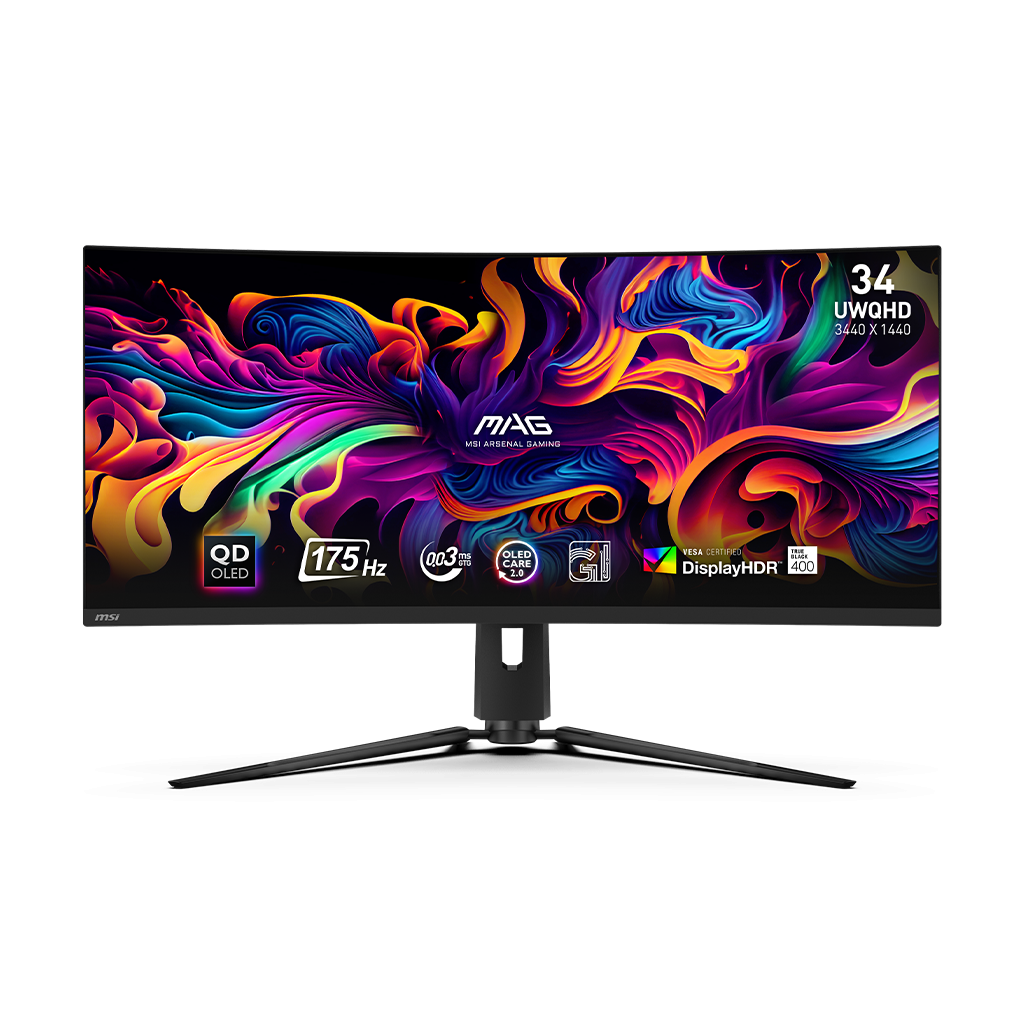 MSI MAG 341CQP QD-OLED Curved Gaming Monitor UWQHD 34 Zoll 1800R Quantum Dot OLED 3440x1440 175Hz / 0,03ms, 99% DCI-P3, E2, DisplayHDR True Black...