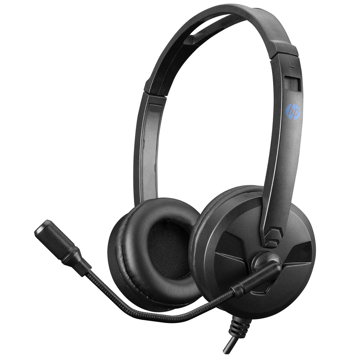 HP DHE-8009 Stereo Headset | 40mm Drivers | 20Hz–20kHz | Omnidirectional Boom Mic | Single 3.5mm Jack · 1.9m Cable | 119g | Black