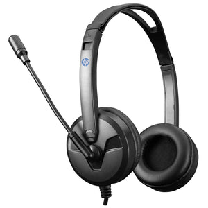 HP DHE-8009 Stereo Headset | 40mm Drivers | 20Hz–20kHz | Omnidirectional Boom Mic | Single 3.5mm Jack · 1.9m Cable | 119g | Black