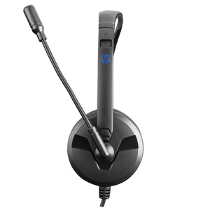 HP DHE-8009 Stereo Headset | 40mm Drivers | 20Hz–20kHz | Omnidirectional Boom Mic | Single 3.5mm Jack · 1.9m Cable | 119g | Black
