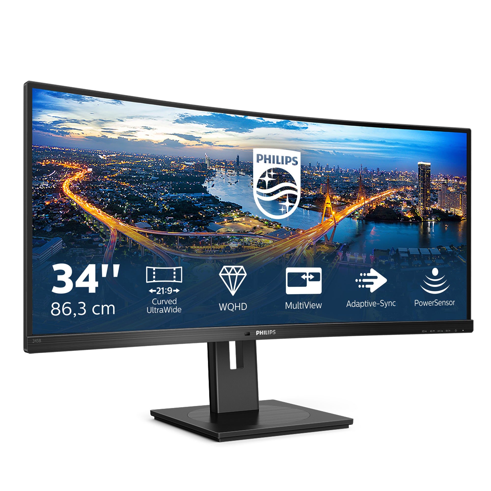 Philips 345B1C 34-Inch Ultrawide Curved Gaming Monitor | UWQHD 3440x1440 | 100Hz | IPS Panel | HDMI + DisplayPort | Height Adjustable | Black | ملاحظة: خط خفيف في نص الشاشة