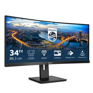 Philips 345B1C 34-Inch Ultrawide Curved Gaming Monitor | UWQHD 3440x1440 | 100Hz | IPS Panel | HDMI + DisplayPort | Height Adjustable | Black | ملاحظة: خط خفيف في نص الشاشة