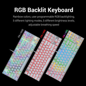 Redragon K552P Kumara Pro Mechanical Gaming Keyboard | 87 Keys · TKL | Hot-Swappable Red Switches | RGB · 18 Lighting Modes | Double-Shot Keycaps | Metal · ABS Frame | Wired USB | White