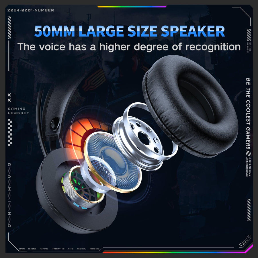 Onikuma X88 RGB Gaming Headset | USB + 3.5 mm Wired | 50 mm Drivers · 20 Hz–20 kHz · 20 Ω · 116 dB | 360° Rotatable Nois