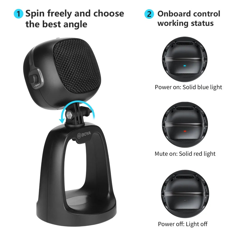 BOYA BY-CM6 USB Microphone | Cardioid Pickup | Plug and Play USB-A · USB-C | Gain · Volume · Mute Controls | Real-Time M