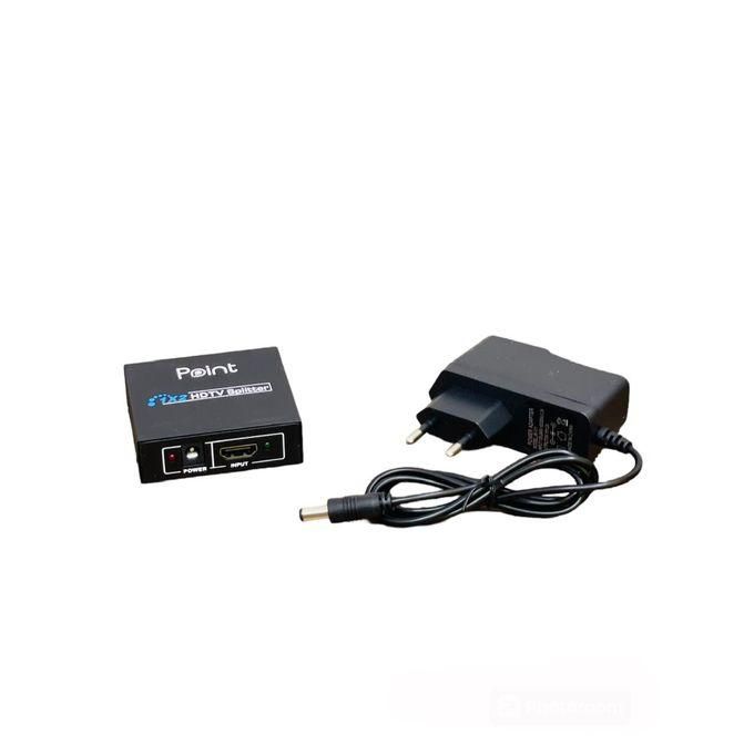 Point HDMI Splitter 1x2 Metal | 1 Input · 2 Outputs | Metal Housing | 5 V DC Powered | LED Status Indicators | Black