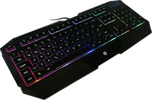 HP K110 Wired Gaming Keyboard | 104 Keys · Full-Size Membrane | 4-Colour LED Backlight · 26-Key Anti-Ghosting | 10 Million Keystrokes · Built-in Palm Rest | Black