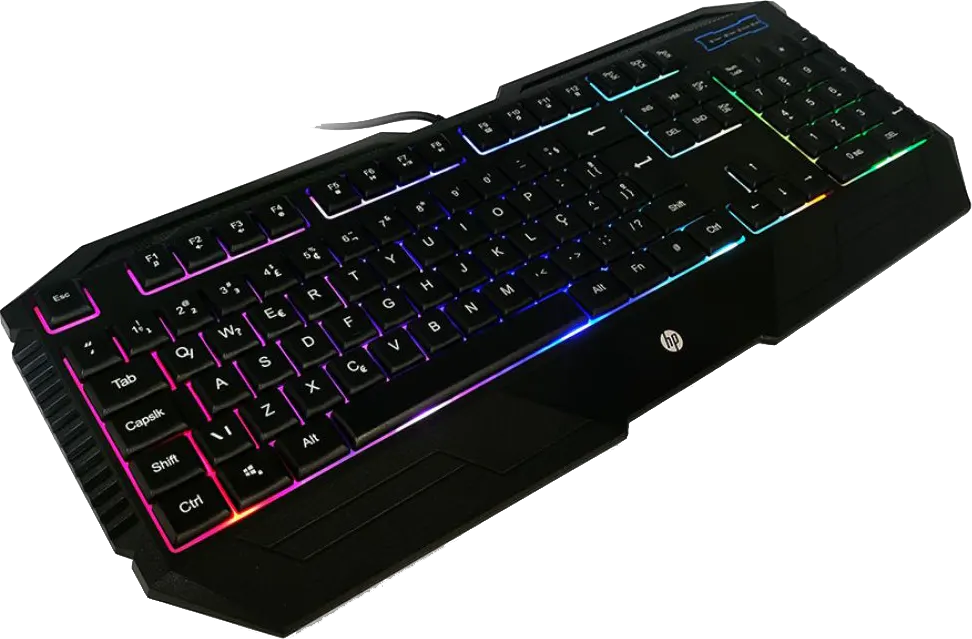 HP K110 Wired Gaming Keyboard | 104 Keys · Full-Size Membrane | 4-Colour LED Backlight · 26-Key Anti-Ghosting | 10 Million Keystrokes · Built-in Palm Rest | Black