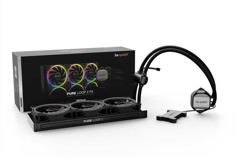 be quiet ! Pure Loop 2 FX 360mm, refroidissement par eau tout-en-un, 3 ventilateurs Light Wings 120mm PWM high-speed, 18 LED ARGB, bloc de refroidissement