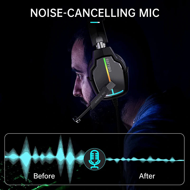 Tatybo XW2 Gaming Headset | 50mm Neodymium Drivers | Virtual 7.1 Surround | ENC Noise-Cancelling Mic | USB Wired