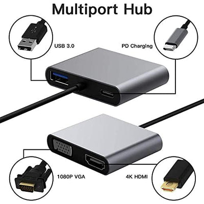 4-in-1 USB Type-C Hub | USB-C to HDMI · VGA · USB 3.0 · USB-C Power Delivery pass-through | Multiport display adapter fo