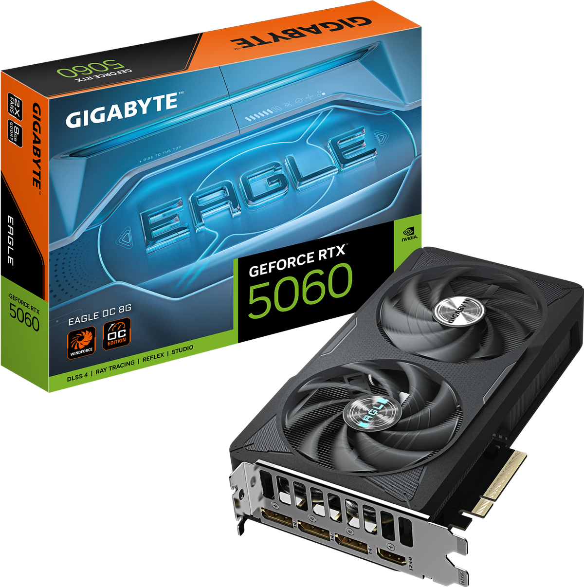 GIGABYTE GeForce RTX 5060 EAGLE OC 8G Graphics Card | 8GB GDDR7 · 128-bit | 2550 MHz Boost · 3840 CUDA Cores | PCIe 5.0 · 3x DisplayPort 2.1b · 1x HDMI 2.1b | Black