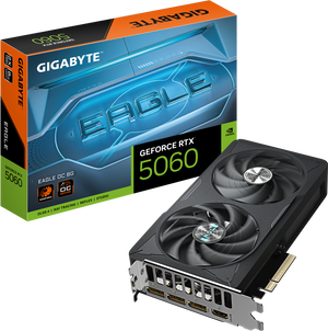 GIGABYTE GeForce RTX 5060 EAGLE OC 8G Graphics Card | 8GB GDDR7 · 128-bit | 2550 MHz Boost · 3840 CUDA Cores | PCIe 5.0 · 3x DisplayPort 2.1b · 1x HDMI 2.1b | Black