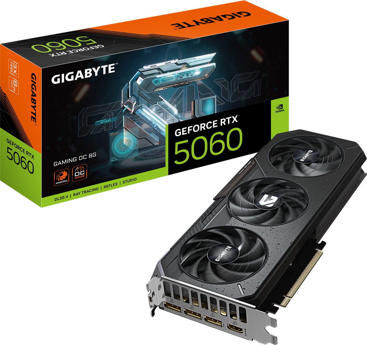 GIGABYTE GeForce RTX 5060 GAMING OC 8G Graphics Card | 8GB GDDR7 · 128-bit | 2595 MHz Boost · 3840 CUDA Cores | PCIe 5.0 · 3x DisplayPort 2.1b · 1x HDMI 2.1b | Black