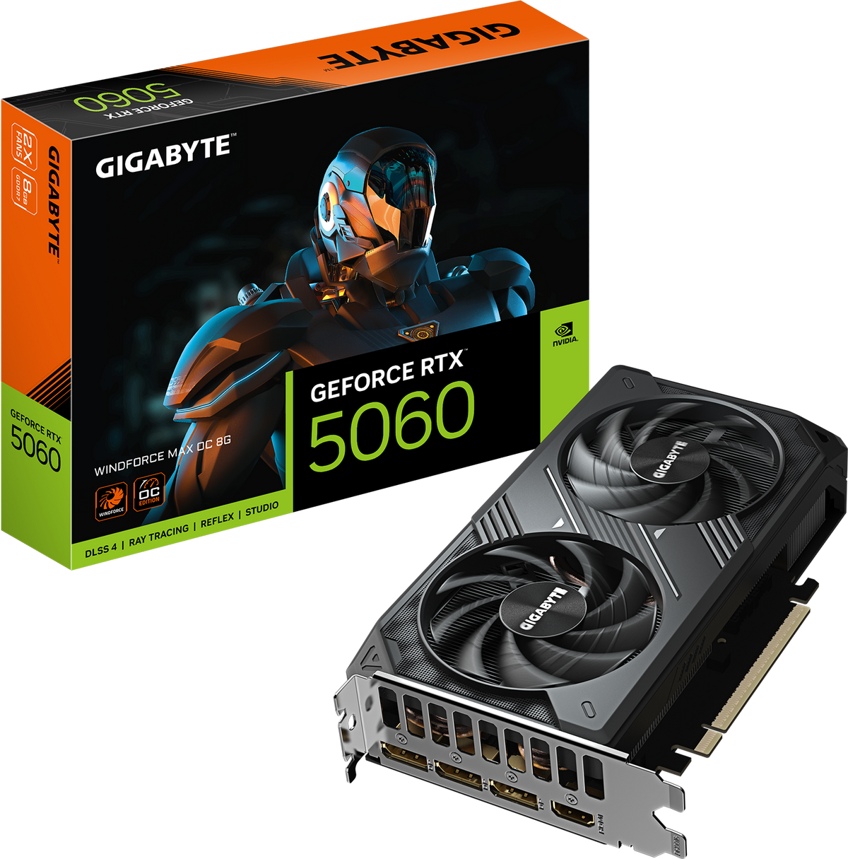 GIGABYTE GeForce RTX 5060 WINDFORCE MAX OC 8G Graphics Card | 8GB GDDR7 · 128-bit | 2512 MHz Boost · 3840 CUDA Cores | PCIe 5.0 · 199 mm Compact | Black