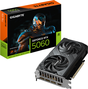 GIGABYTE GeForce RTX 5060 WINDFORCE MAX OC 8G Graphics Card | 8GB GDDR7 · 128-bit | 2512 MHz Boost · 3840 CUDA Cores | PCIe 5.0 · 199 mm Compact | Black