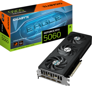 GIGABYTE GeForce RTX 5060 EAGLE MAX OC 8G Graphics Card | 8GB GDDR7 · 128-bit | 2550 MHz Boost · 3840 CUDA Cores | PCIe 5.0 · 3x DisplayPort 2.1b · 1x HDMI 2.1b | WINDFORCE Cooling System