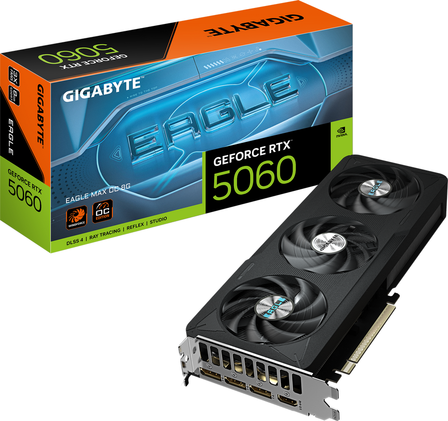 GIGABYTE GeForce RTX 5060 EAGLE MAX OC 8G Graphics Card | 8GB GDDR7 · 128-bit | 2550 MHz Boost · 3840 CUDA Cores | PCIe 