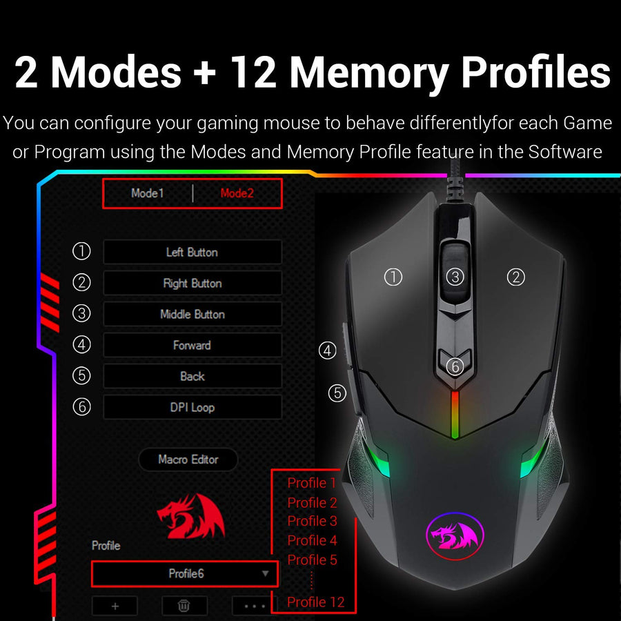 Redragon M601-RGB Centrophorus RGB Backlit Wired Gaming Mouse | Up to 7200 DPI · Pixart 3317 | 1000 Hz · 4000 FPS | 7 Bu
