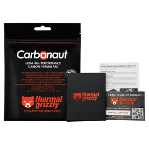 Thermal Grizzly Carbonaut Thermal Pad | 38 × 38 × 0.2 mm | 62.5 W/mK | Carbon Fibre · Electrically Conductive | -250°C to +150°C | Black